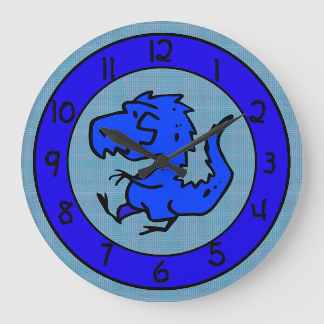 Blue Dinosaurier oder Dragon Wall Clock Große Wanduhr (Vorderseite)
