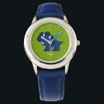 Blue Dinosaurier Personalisiert Armbanduhr<br><div class="desc">Diese lustige Uhr zeigt eine süße Vektorgrafik eines süßen Dinosauriers und kann mit dem Namen Ihres Kindes,  Monogramm,  Initial oder beliebigem Text Ihrer Wahl personalisiert werden,  um ein individuelles Geschenk zu erhalten.</div>