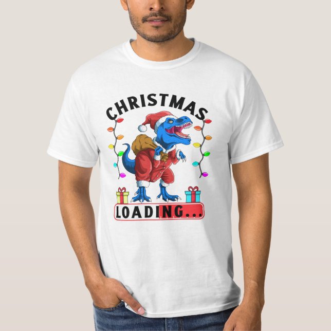 Blue Dinosaurier T Rex Weihnachtsbeladung T-Shirt (Vorderseite)