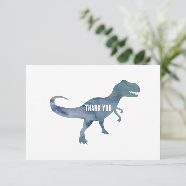 Blue Dinosaurier Trex Flat Danke Karte (Stehend Vorderseite)