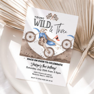 Blue Dirt Bike 3. Geburtstag Junge WILD und DREI Einladung