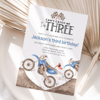 Blue Dirt Bike 3rd birthday - Cant catch me Einladung