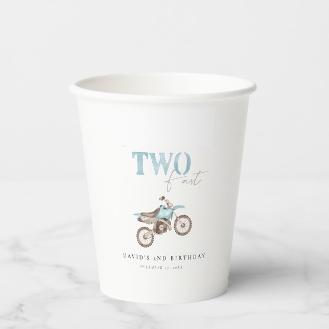 Blue Dirt Bike Birthday Paper Cups Pappbecher (Vorderseite)
