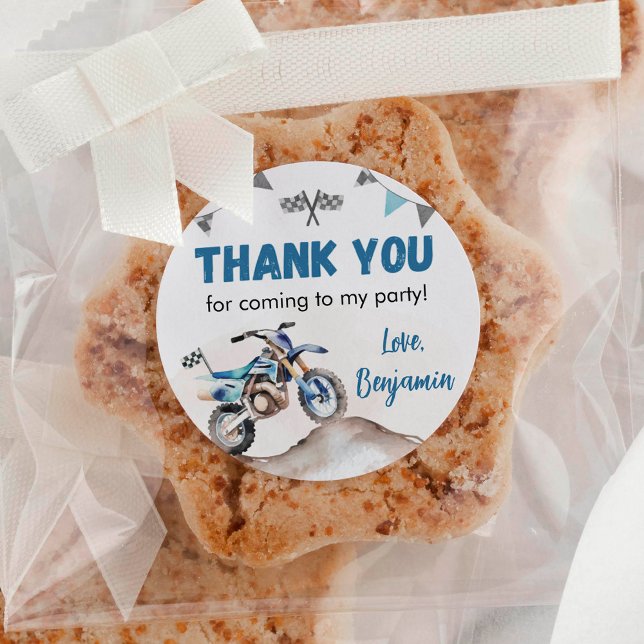 Blue Dirt Bike Boy Birthday Party Runder Aufkleber (Von Creator hochgeladen)