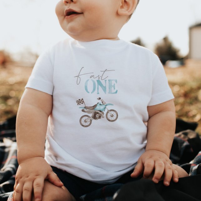 Blue Dirt Bike 'Fast One' Geburtstag T - Shirt (Von Creator hochgeladen)