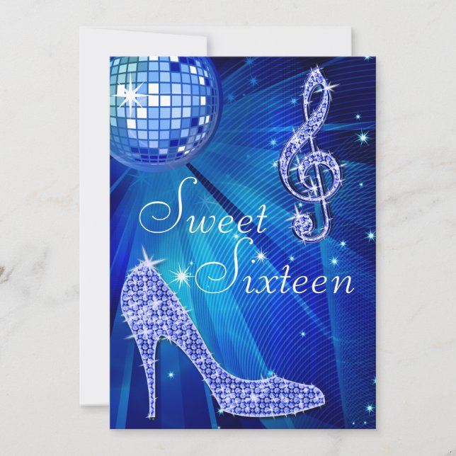 Blue Disco Ball und Sparkle Heelses Sweet 16 Einladung (Vorderseite)