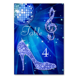 Blue Disco Ball und Stiletto Shoe Doppelseitig Tischnummer