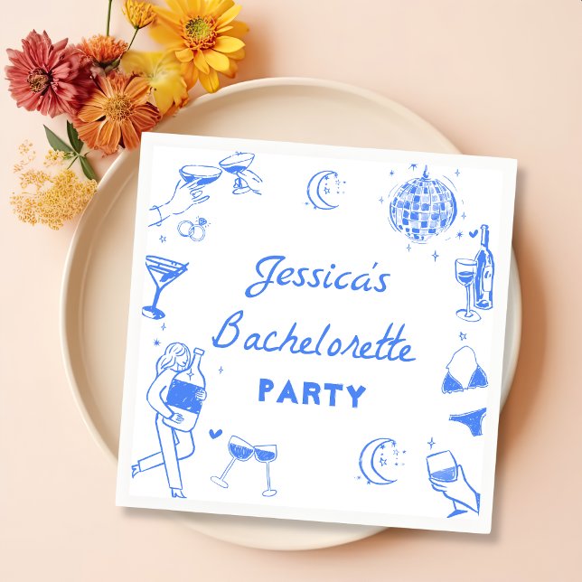 Blue Disco Cocktail Junggeselinnen-Abschied Napkin Serviette (Von Creator hochgeladen)