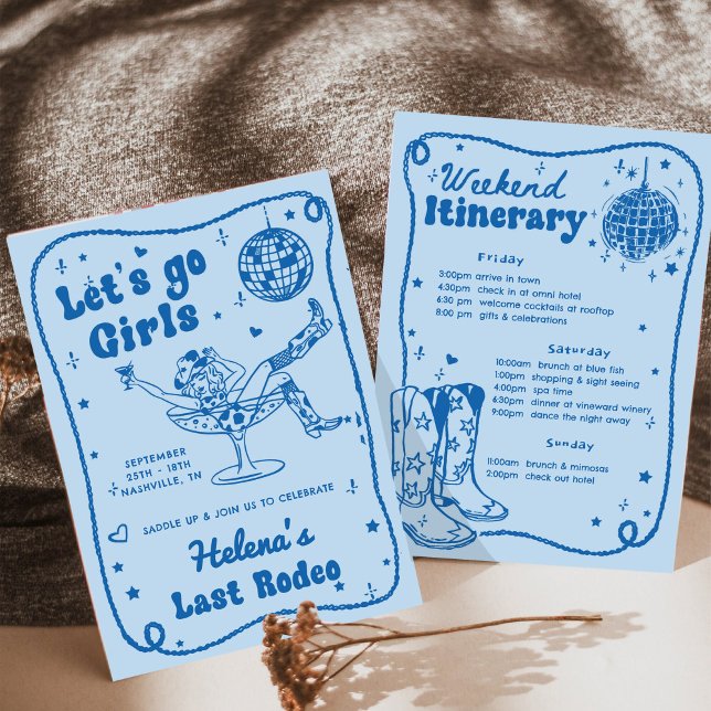 Blue Disco Rodeo Cowgirl Bachelorette Einladung (Von Creator hochgeladen)