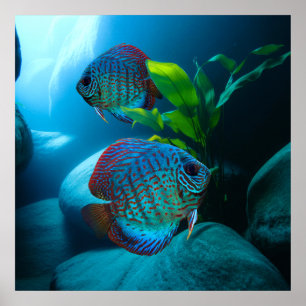 Blue Discus Fish Aquarium Panzer Art Poster