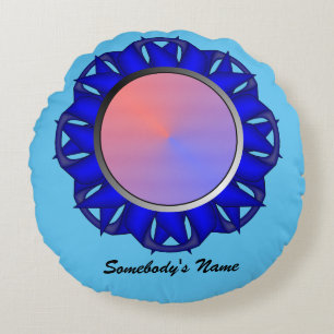 Blue Disk Ribbon von Kenneth Yoncich Rundes Kissen