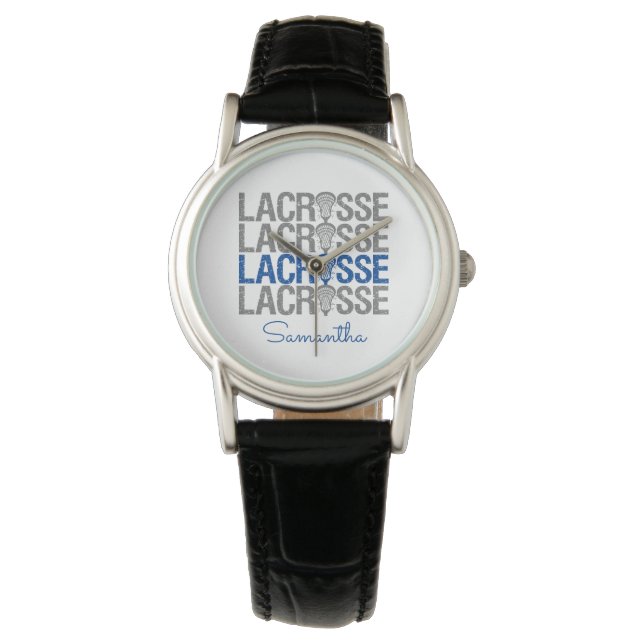Blue Distressed Lacrosse Word Armbanduhr (Vorderseite)