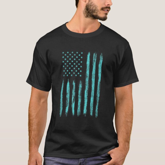 Blue Distressed US American Flag Patriotic For Men T-Shirt (Vorderseite)
