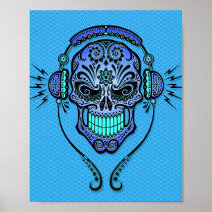 Blue DJ Sugar Skull Poster