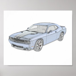 Blue Dodge Challenger Mopar Muscle Car Poster