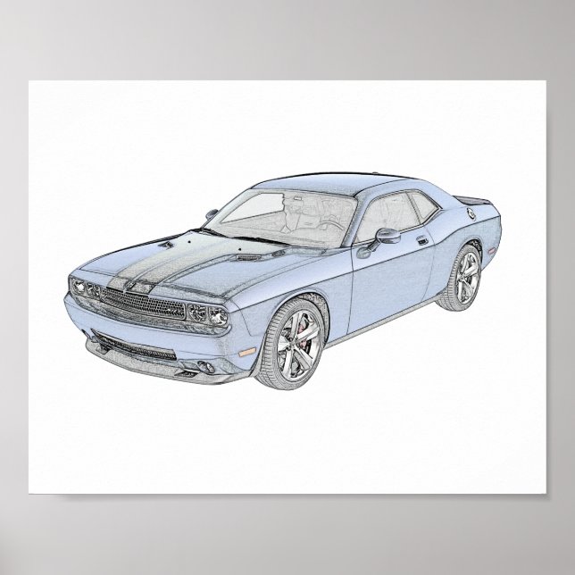 Blue Dodge Challenger Mopar Muscle Car Poster (Vorne)
