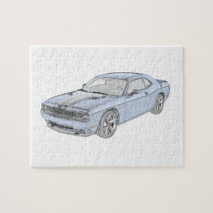 Blue Dodge Challenger Stift Zeichnend Puzzle