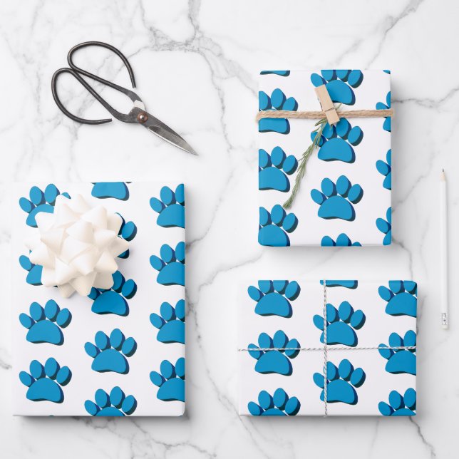 Blue Dog Paw 3D Art Muster Geschenkpapier Set (Vorderseite)