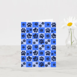 Blue Dog Paw Print Checkerboard Karte