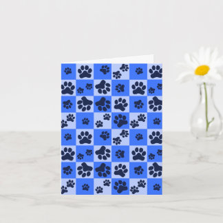 Blue Dog Paw Print Checkerboard Karte