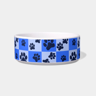 Blue Dog Paw Print Checkerboard Napf