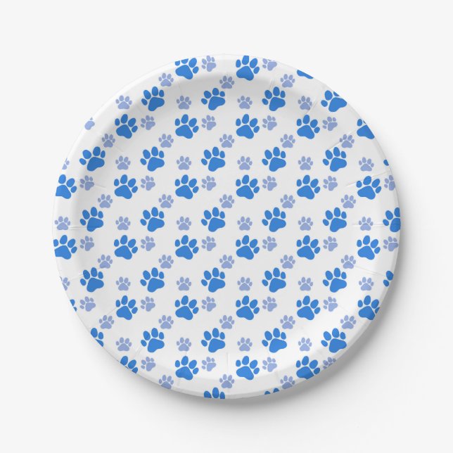 Blue Dog Paw Print Simple Animal Lover Welpen Pappteller (Vorderseite)