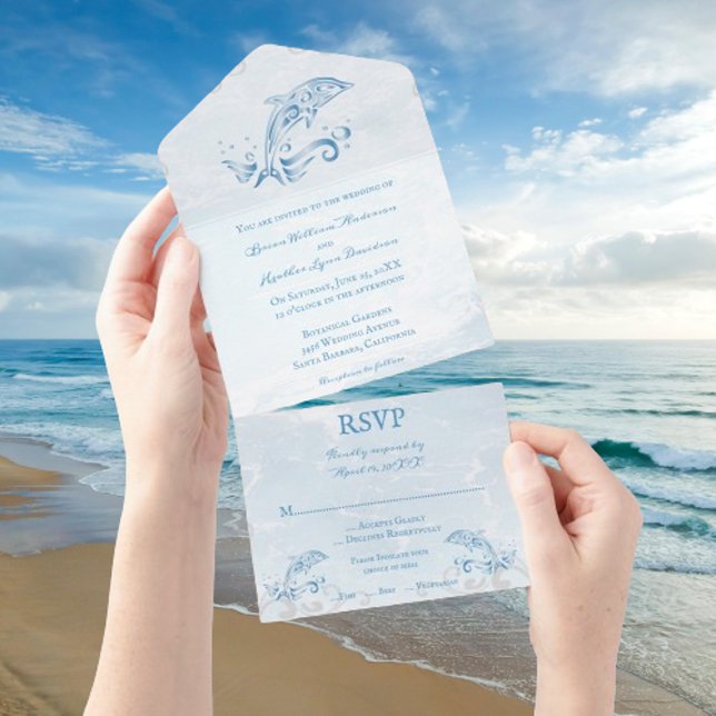 Blue Dolphin All in One Wedite Einladung (Blue Dolphin All in One Wedding Invite)