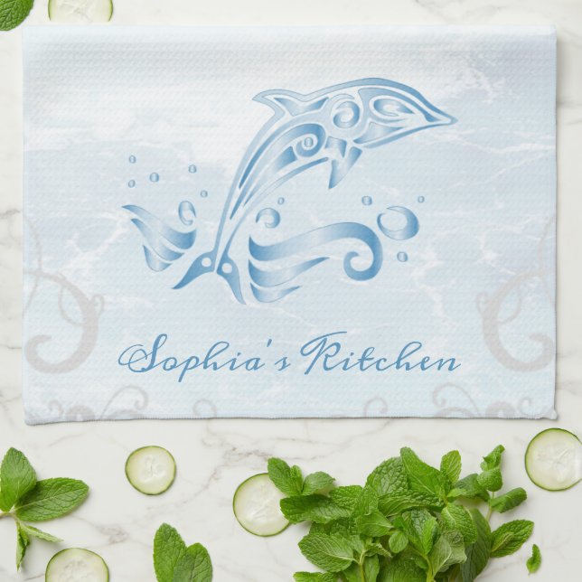 Blue Dolphin Personalisiert Kitchtuch Geschirrtuch (Gefaltet)