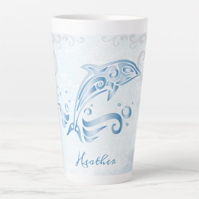 Blue Dolphin Personalisiert Latte Tasse (Vorderseite)