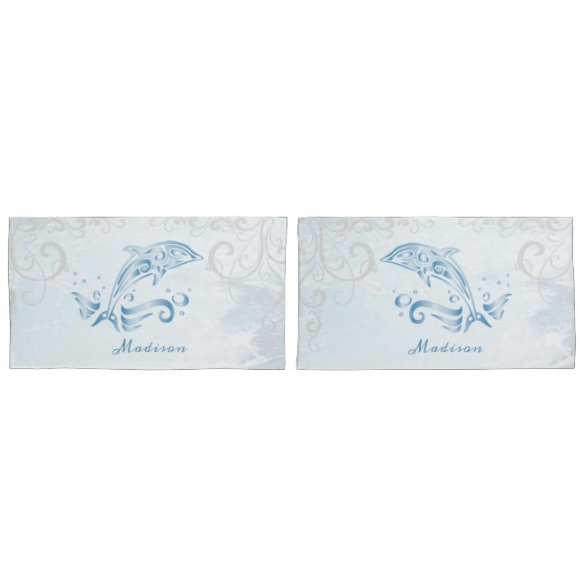Blue Dolphin Personalisiert Pillow Case Kissenbezug (Vorderseite-Set)