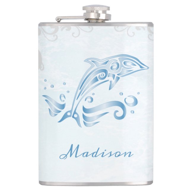 Blue Dolphin Vinyl Wrapped Flask Flachmann (Vorderseite)