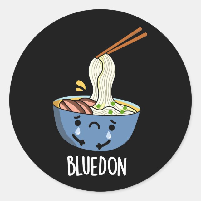 Blue-don Funny Udon Pun Dark BG Runder Aufkleber (Vorderseite)
