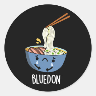 Blue-don Lustiger Udon-Wortwitz Dunkler Hintergrun Runder Aufkleber