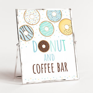 Blue Donut & Coffee Bar Birthday Sign Poster