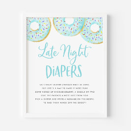 Blue Donuts Baby Dusche Spate Night Diapers Spiel Poster