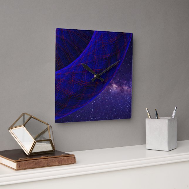 Blue Donuts In Space Square Geometric Wall Clock Quadratische Wanduhr (Büro)