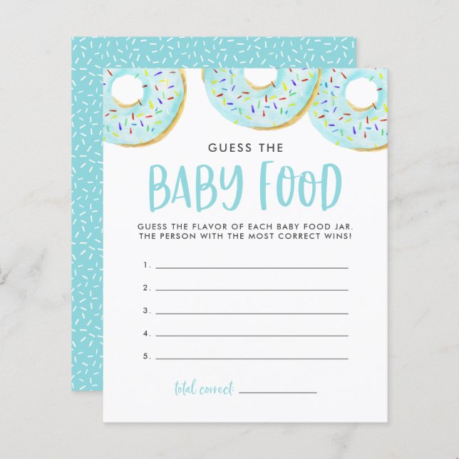 Blue Donuts Raten Sie das Baby Food Baby Duschspie (Vorne/Hinten)