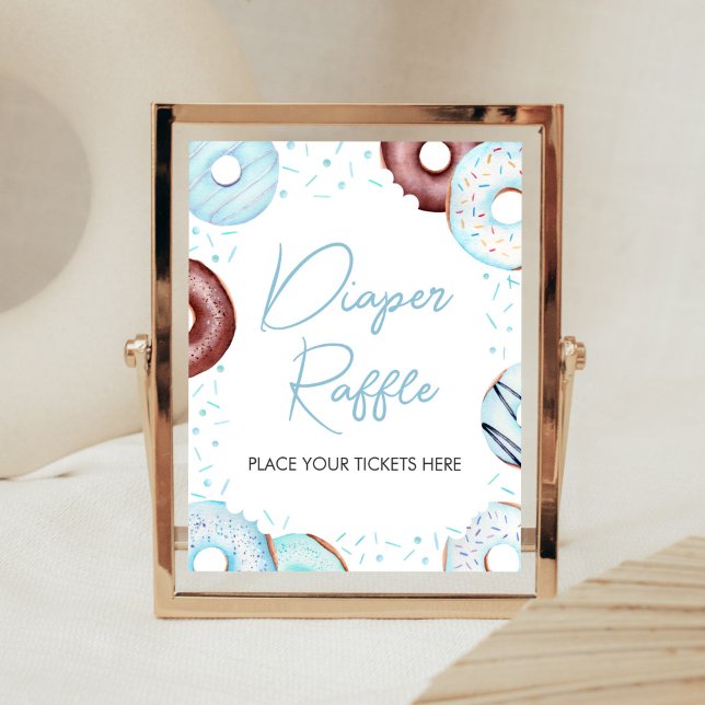 Blue Donuts und Windeln Windeln Windeln Raffel Poster (Donuts and Diapers Baby Shower Diaper Raffle Sign)