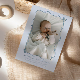 Blue Doodle Bows Frame Birth Announcement Foto Ankündigung