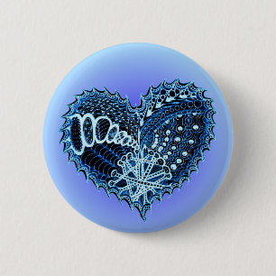 Blue Doodle Heart Button