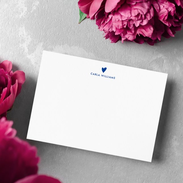 Blue Doodle Heart Formal Classic Family Mitteilungskarte (Monogram notecard with your name or monogram and a heart in doodle heart. Colors are changeable.)