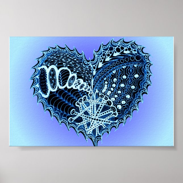 Blue Doodle Heart Poster (Vorne)