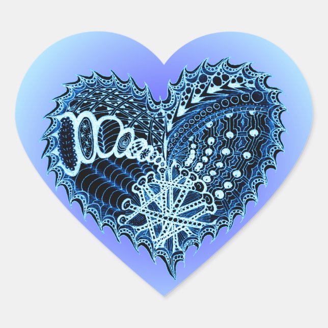 Blue Doodle Heart Sticker (Vorderseite)