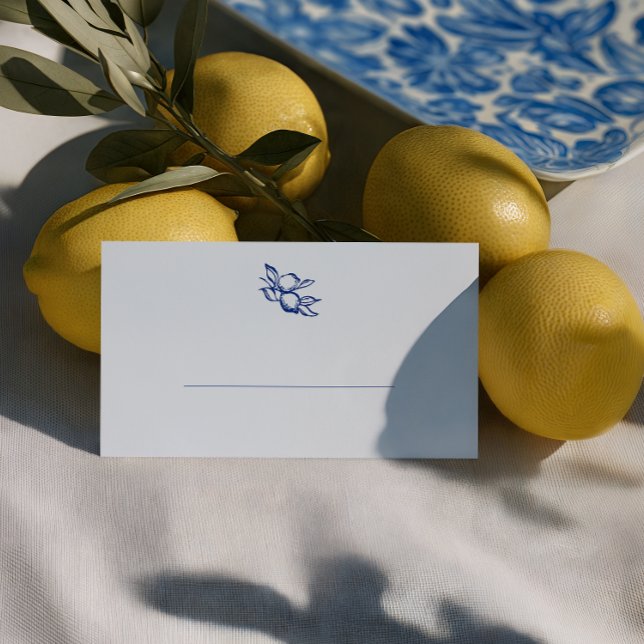 Blue Doodle Lemons Wedding Platzkarte (Von Creator hochgeladen)