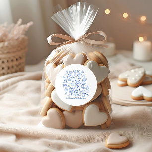 Blue Doodle Tropical Bachelorette Celebration Runder Aufkleber