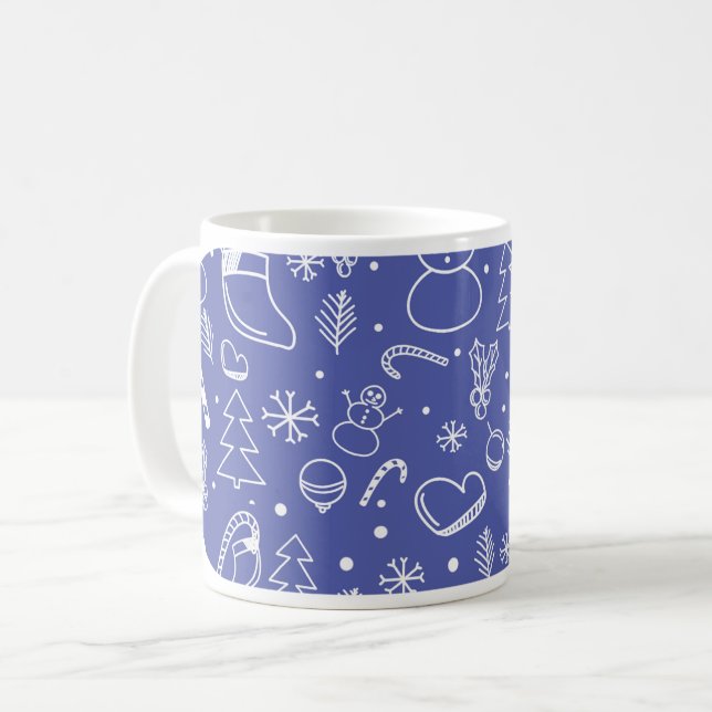 Blue Doodle Weihnachten - Festlich & Spaß Kaffeetasse (Vorderseite Links)