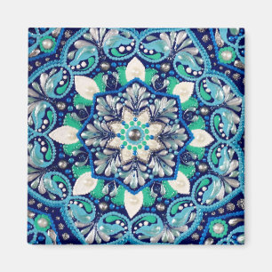 Blue Dot Art Mandala dreifaches Portemonnaie Magnet