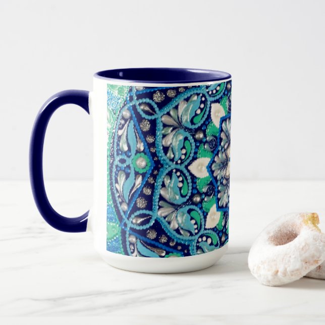 Blue dot art mandala tasse (Mit Donut)