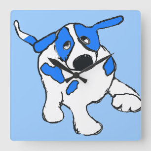 Blue Dot Dog Quadratische Wanduhr