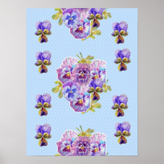 Blue Dot Pansy Blume Blume Shabby Chic Poster (Vorne)